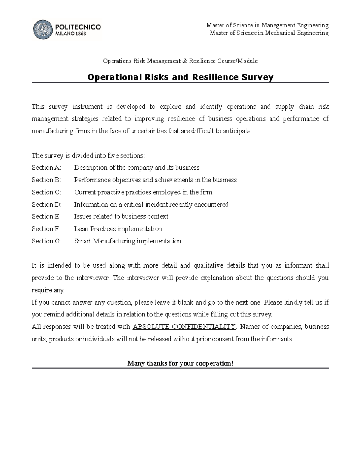 ORMR Operational resilience survey tool - Master of Science in ...