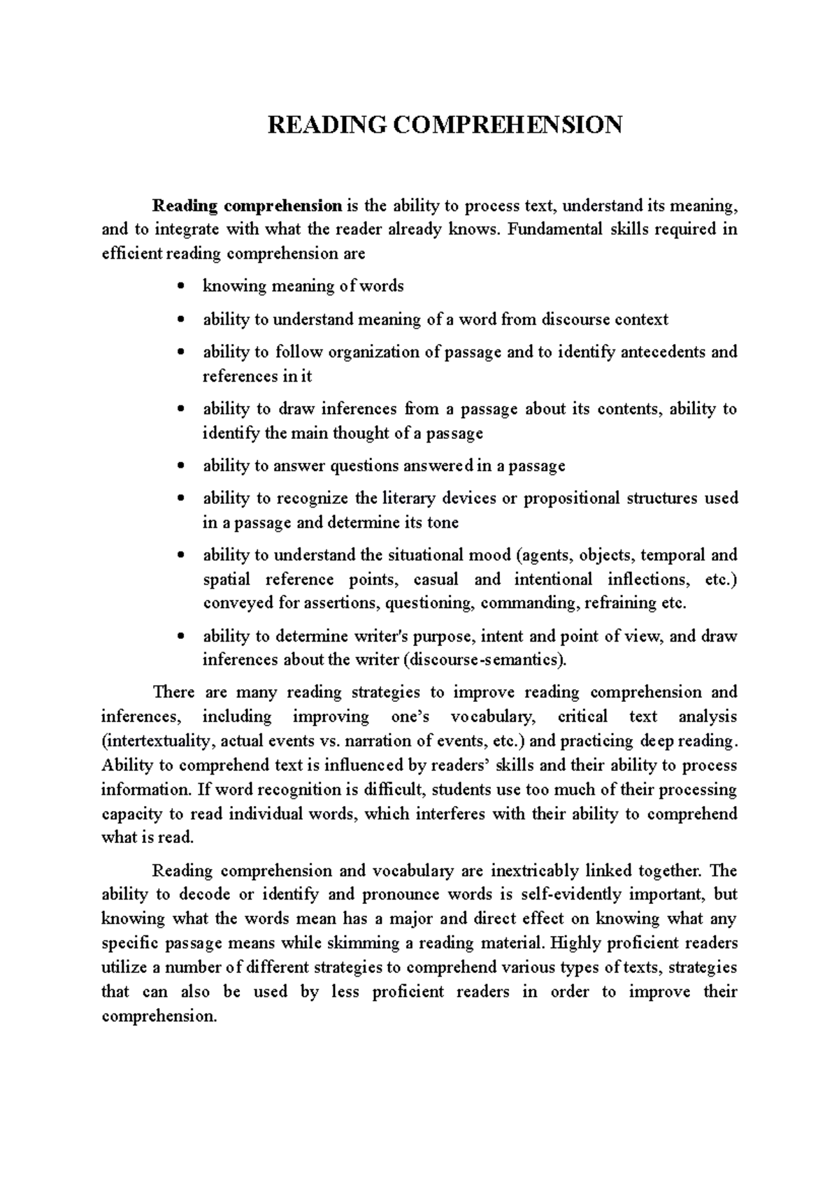 5 Reading Comprehension - READING COMPREHENSION Reading comprehension ...
