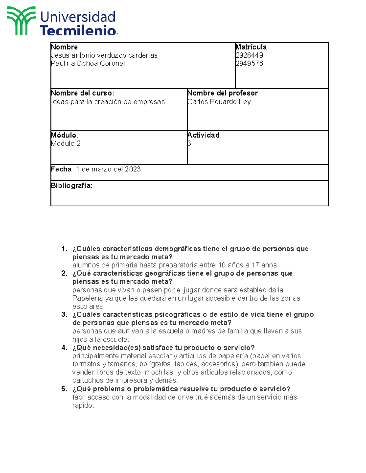 Actividad 3 ideas para la creacion de empresas - Nombre: Jesus antonio ...