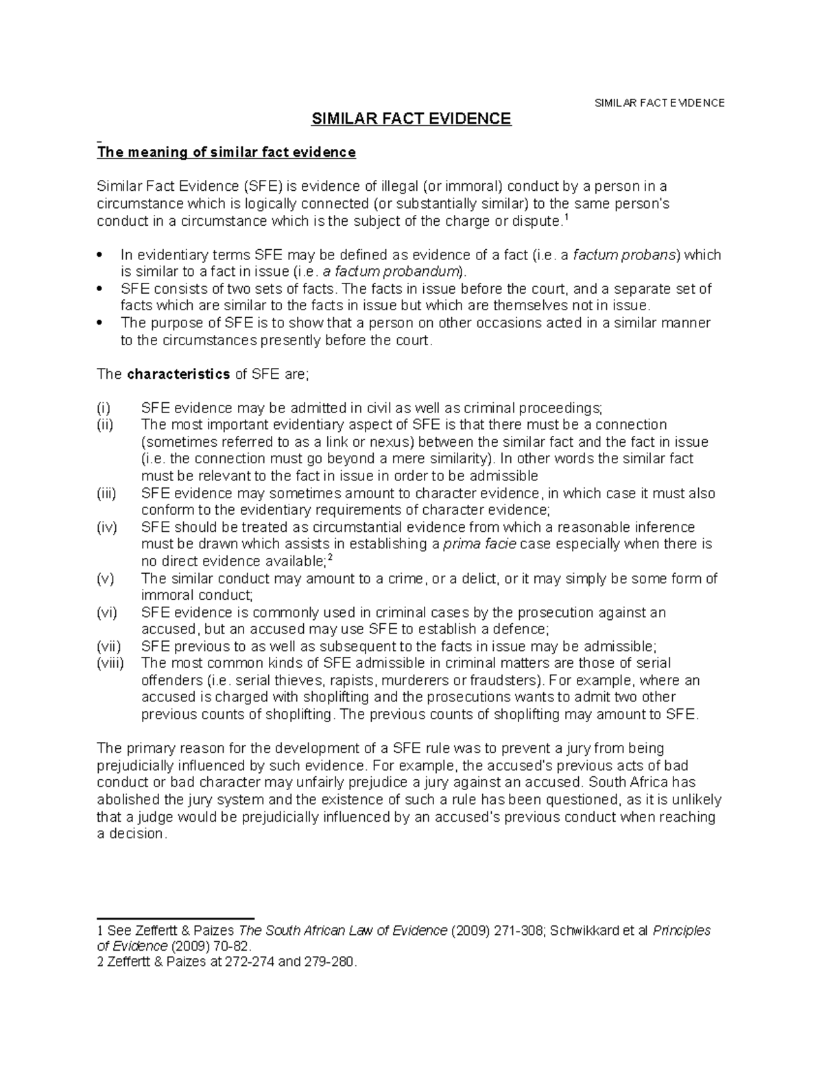 Similar Fact Evidence Law Of Evidence - Similar Fact Evidence Similar 