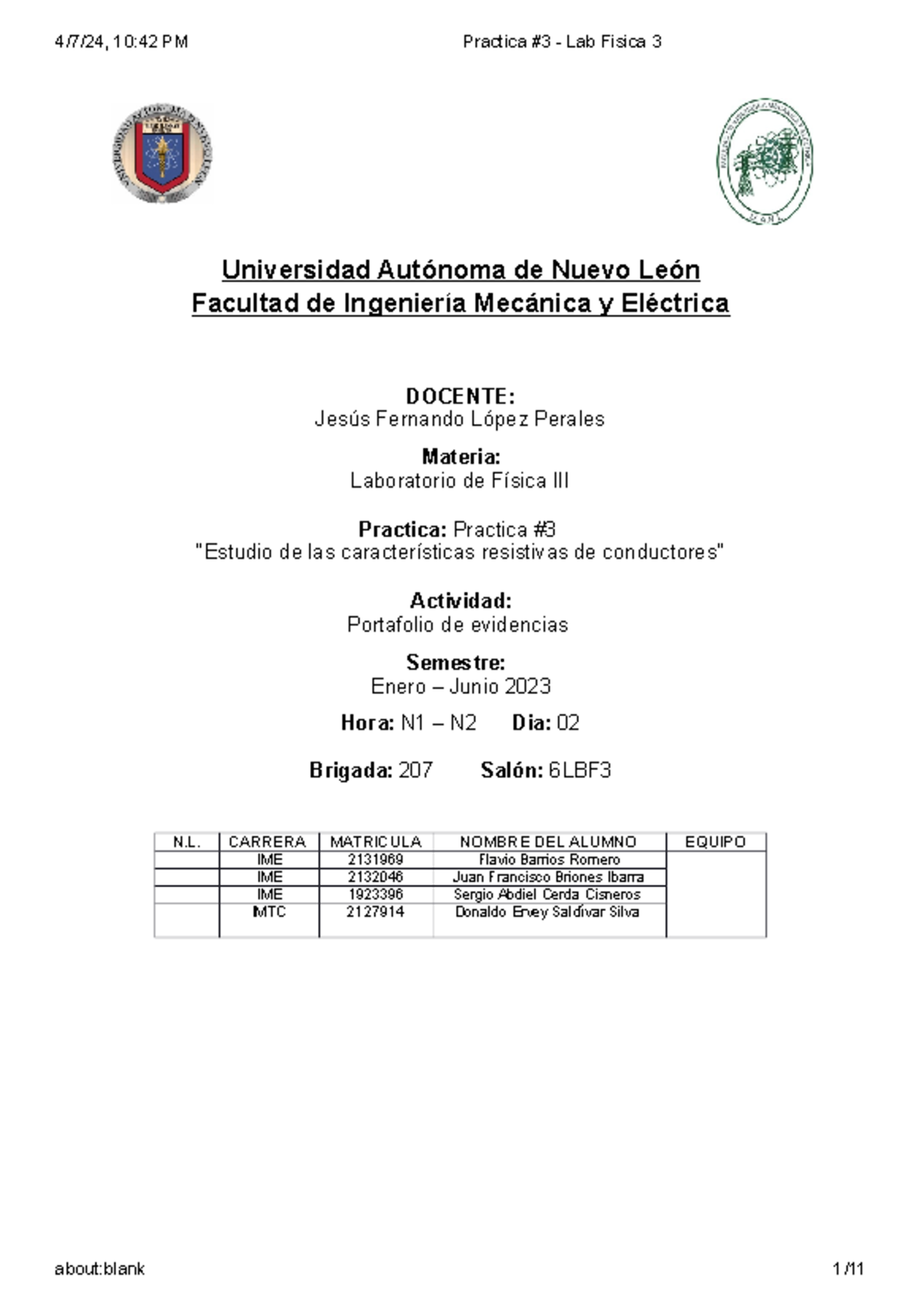 Practica #3 - Lab Fisica 3 - Universidad Autónoma de Nuevo León ...