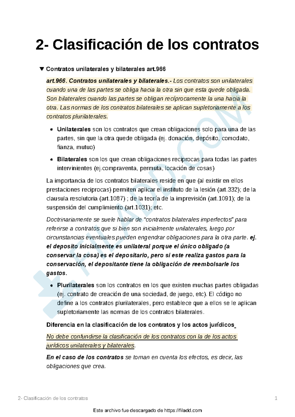 2-Clasificacion de los contratos - art. Contratos unilaterales y ...