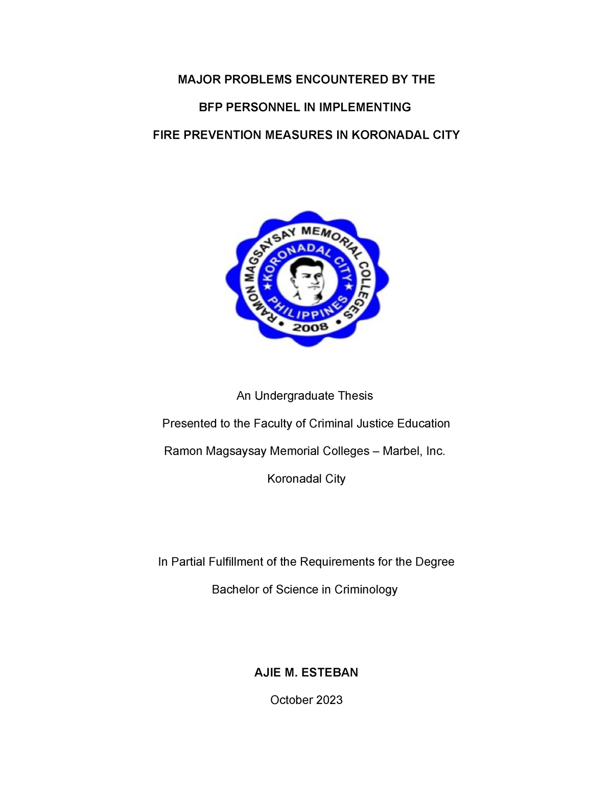 MY Thesis Chapter 2 ajie - MAJOR PROBLEMS ENCOUNTERED BY THE BFP ...