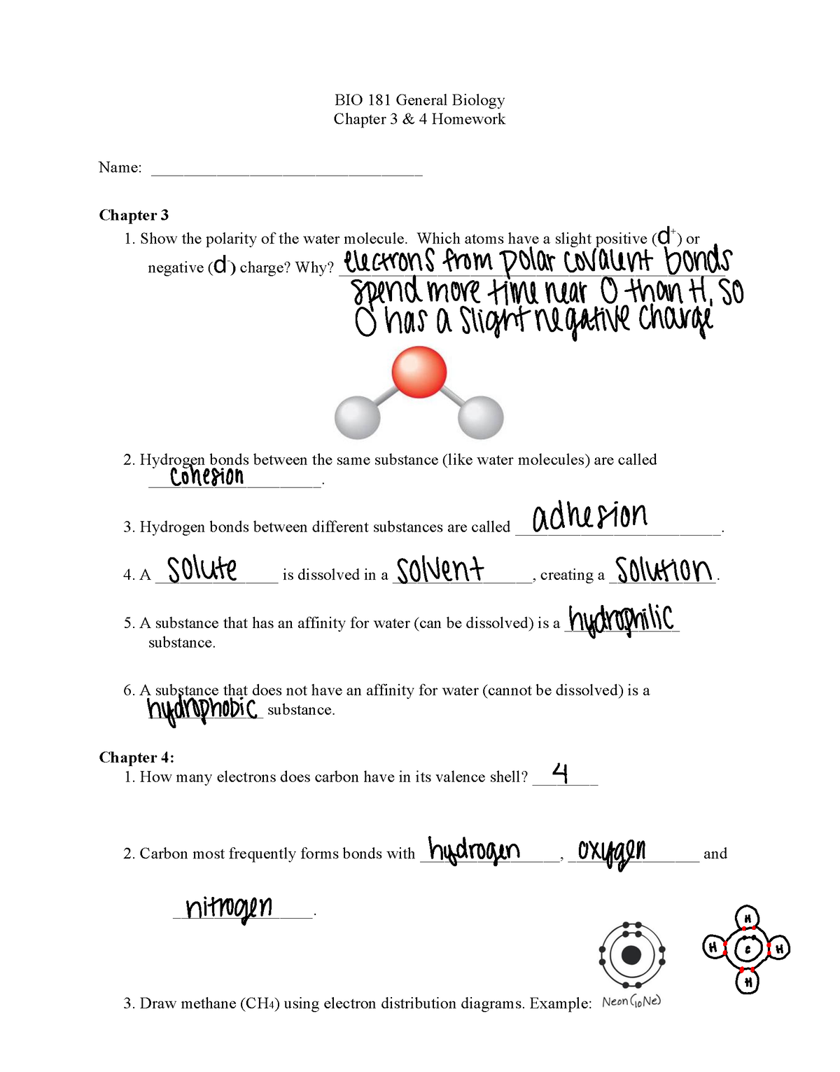 WEEK 2-HW Ch-3-4 - homework assignment bio181 - BIO 181 General Biology ...