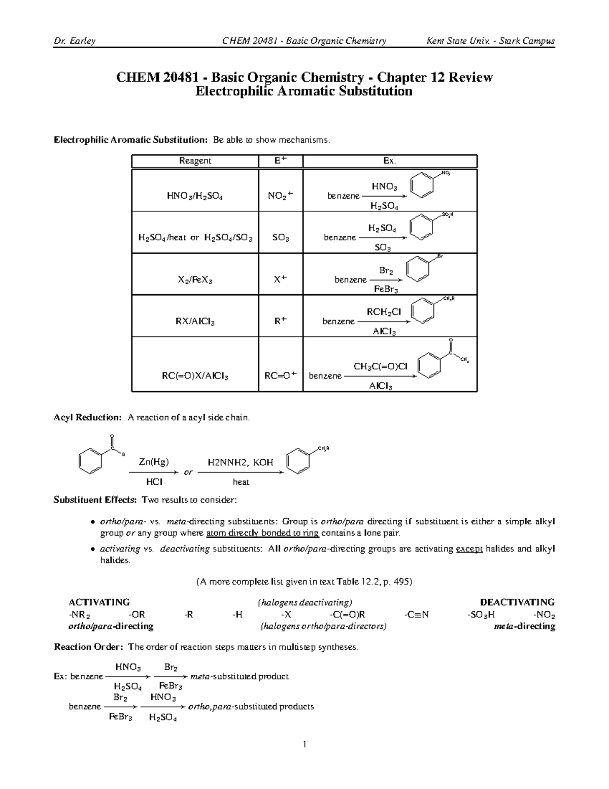 Summary - Chapter 12 review - Dr. Earley CHEM 20481 Basic Organic ...