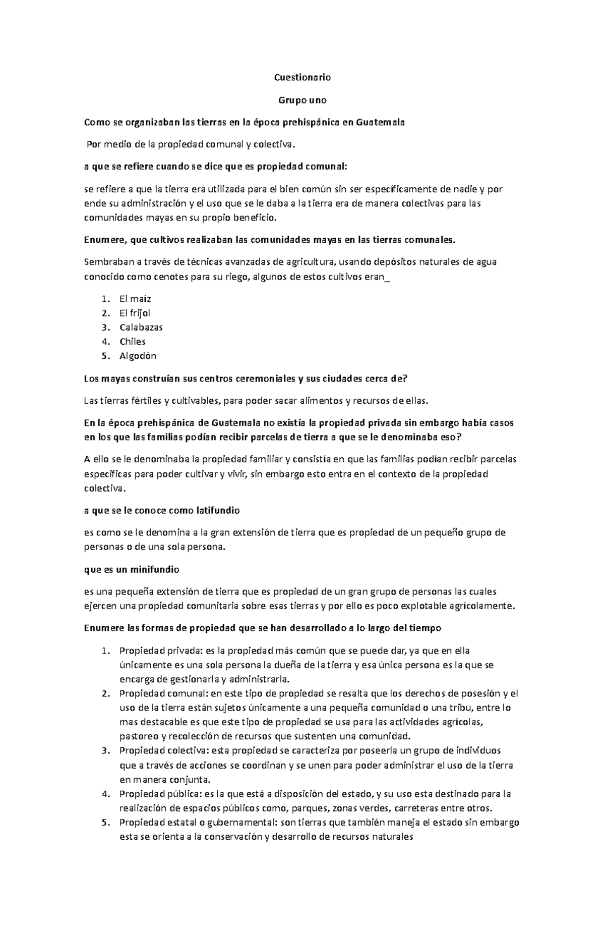 Cuestionario De Derecho Agrario - Cuestionario Grupo Uno Como Se ...