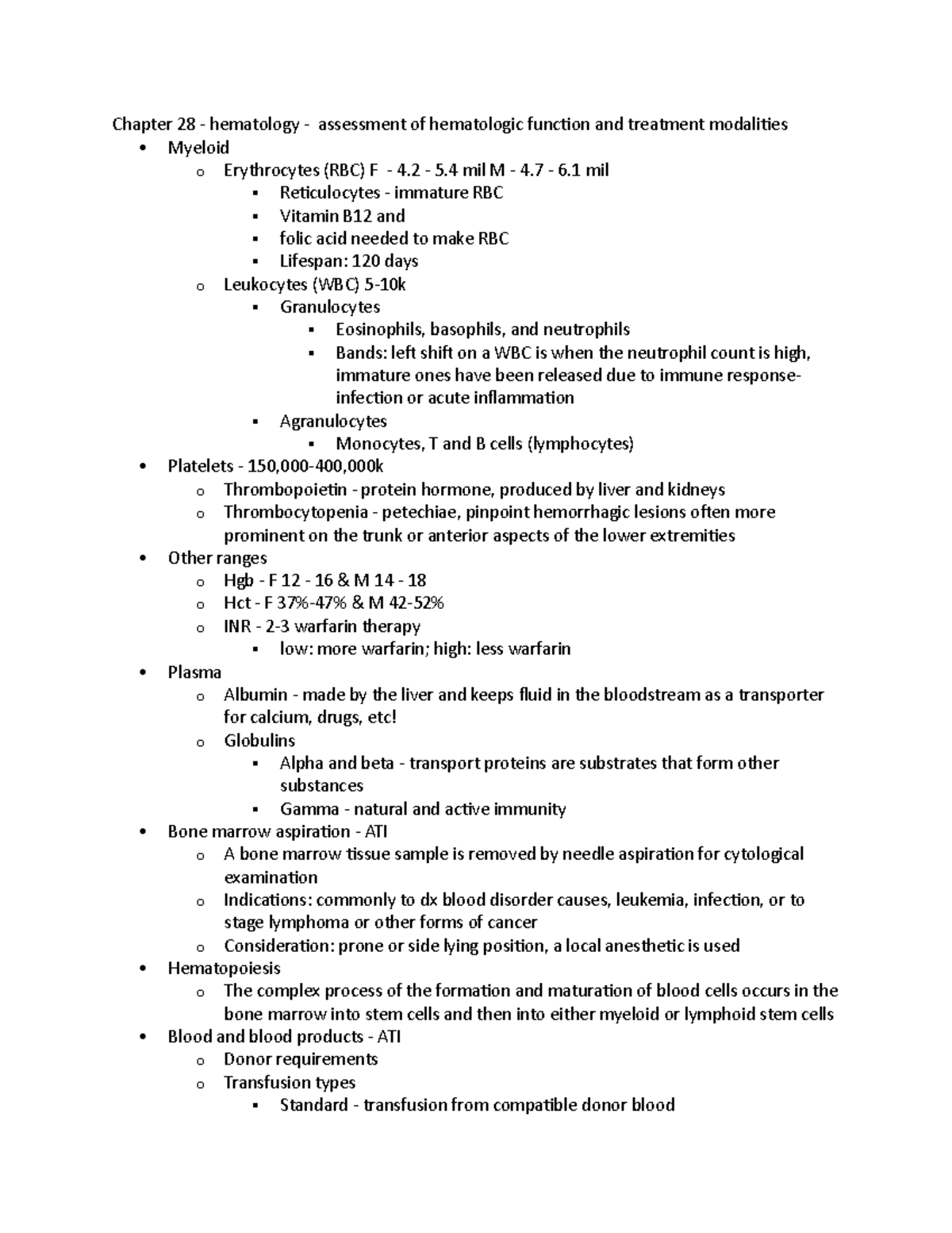 Ah Test 3[2837] - Ah Test 3 Studyguide - Chapter 28 - Hematology ...