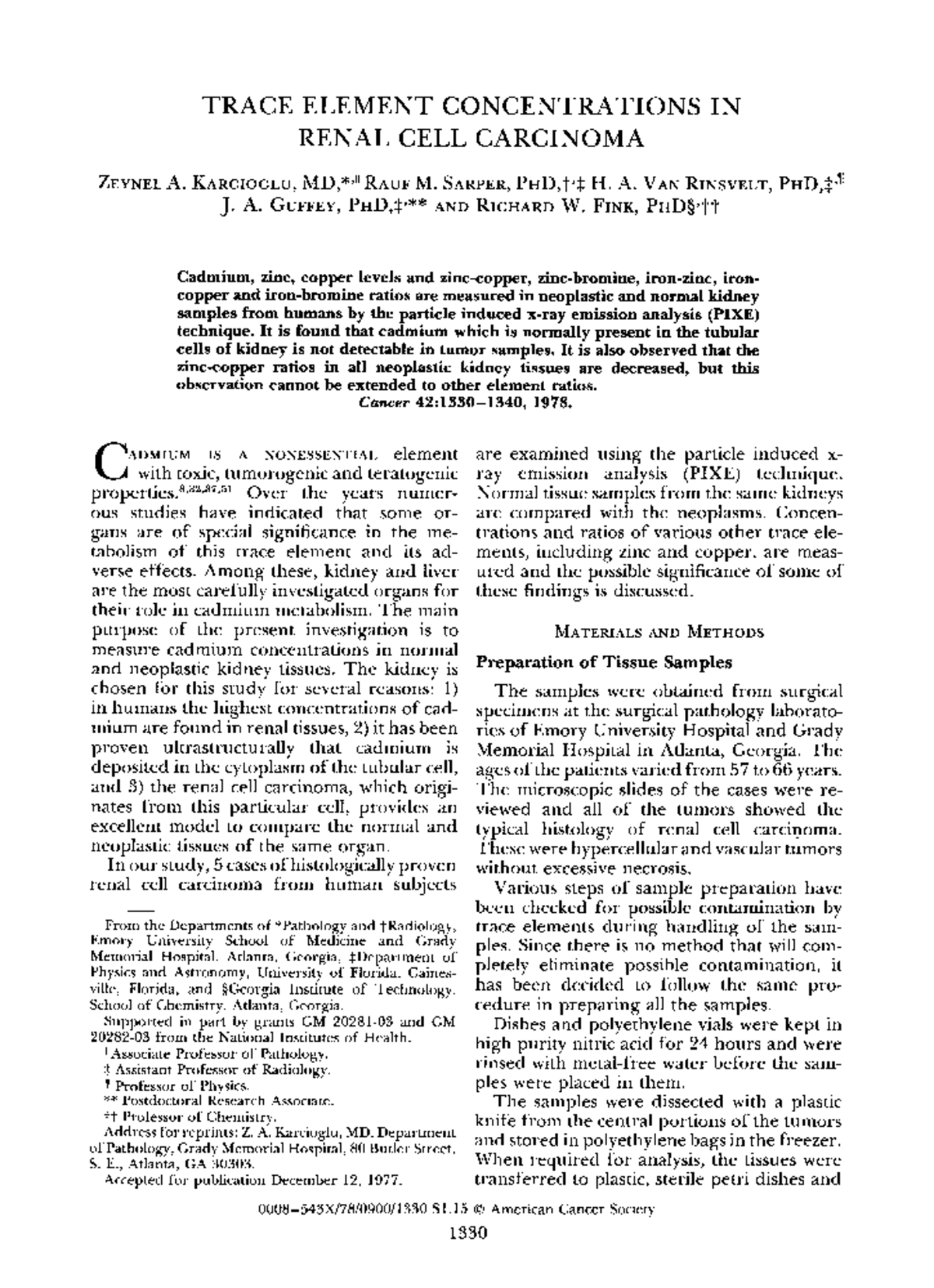 Trace element concentrations in renal ce TRACE ELEMENT CONCENTRATIONS