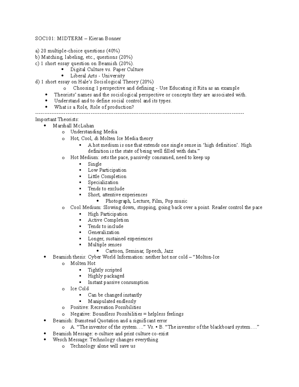 Soc101 Midterm Review Soc 101 Studocu