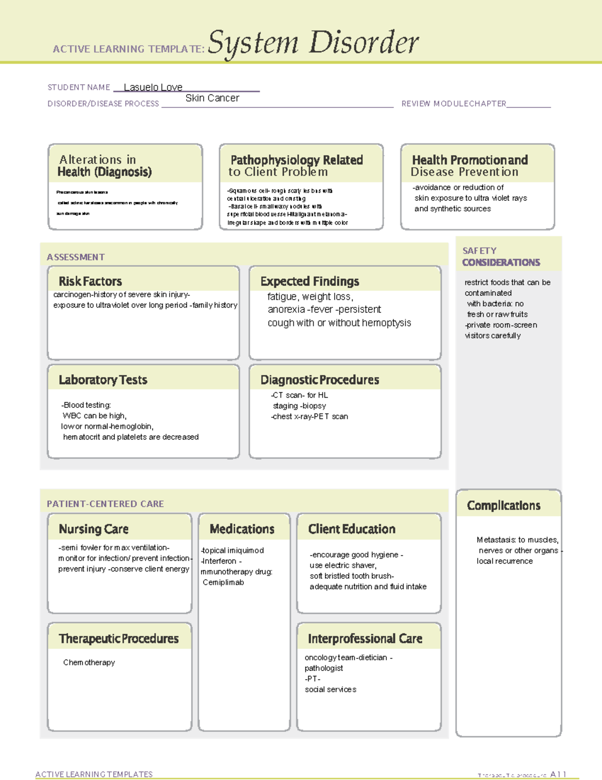 Skin cancer - NURSING - ACTIVE LEARNING TEMPLATE: System Disorder ...