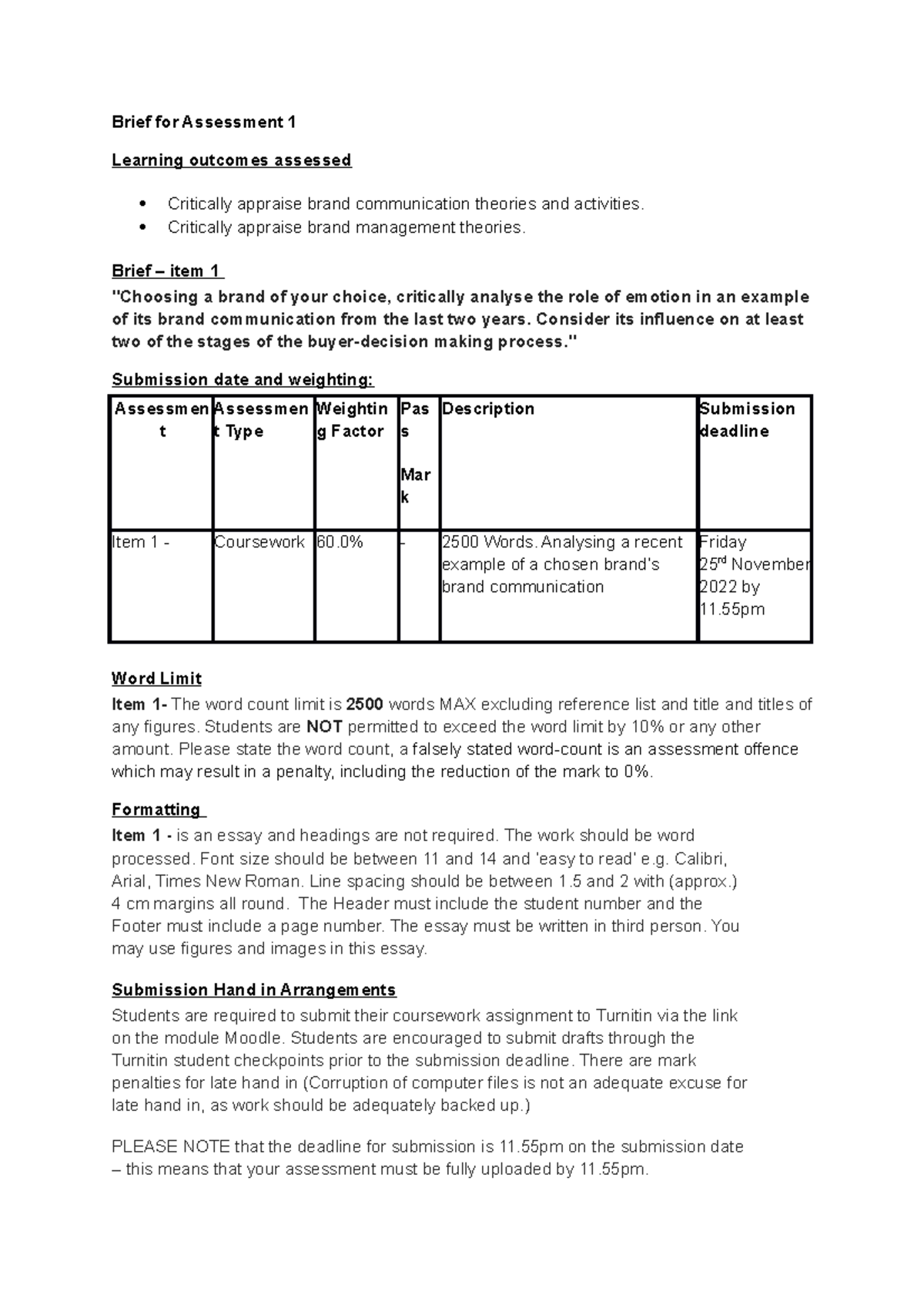 Outline of Assessment 1 475d378b7daffe 14d8c82484 f0e3c2e5 - Brief for ...