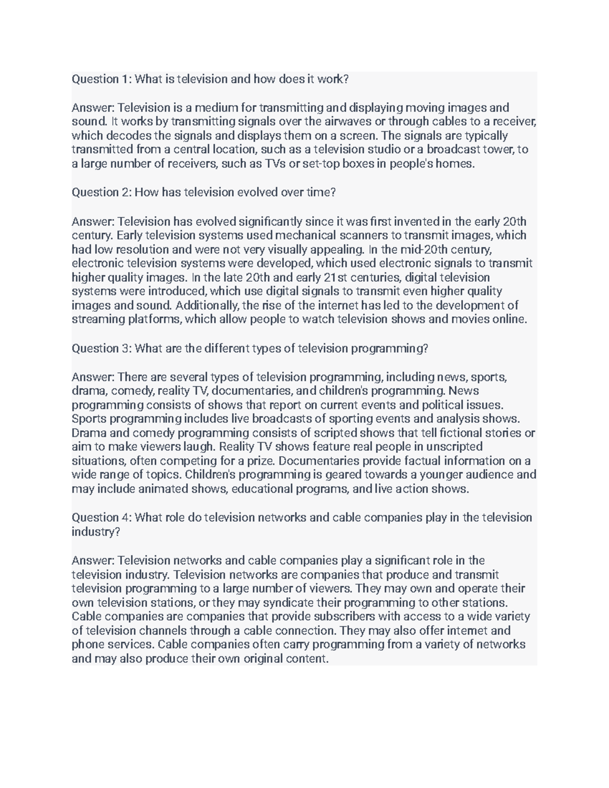 HW q a Introduction to Television and Video Question 1 What is television and how does it