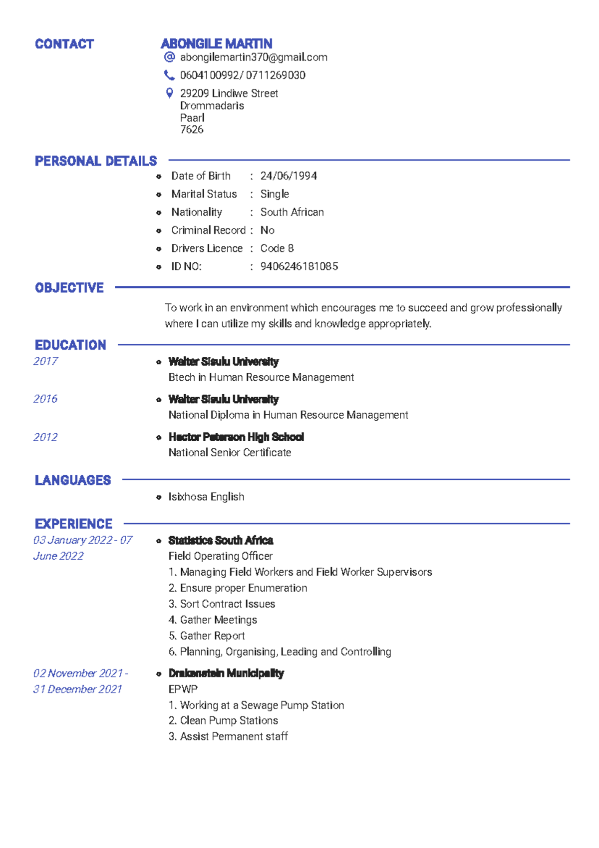 CV 2022110411334047 - assignment papers. - CONTACT ABONGILE MARTIN ...