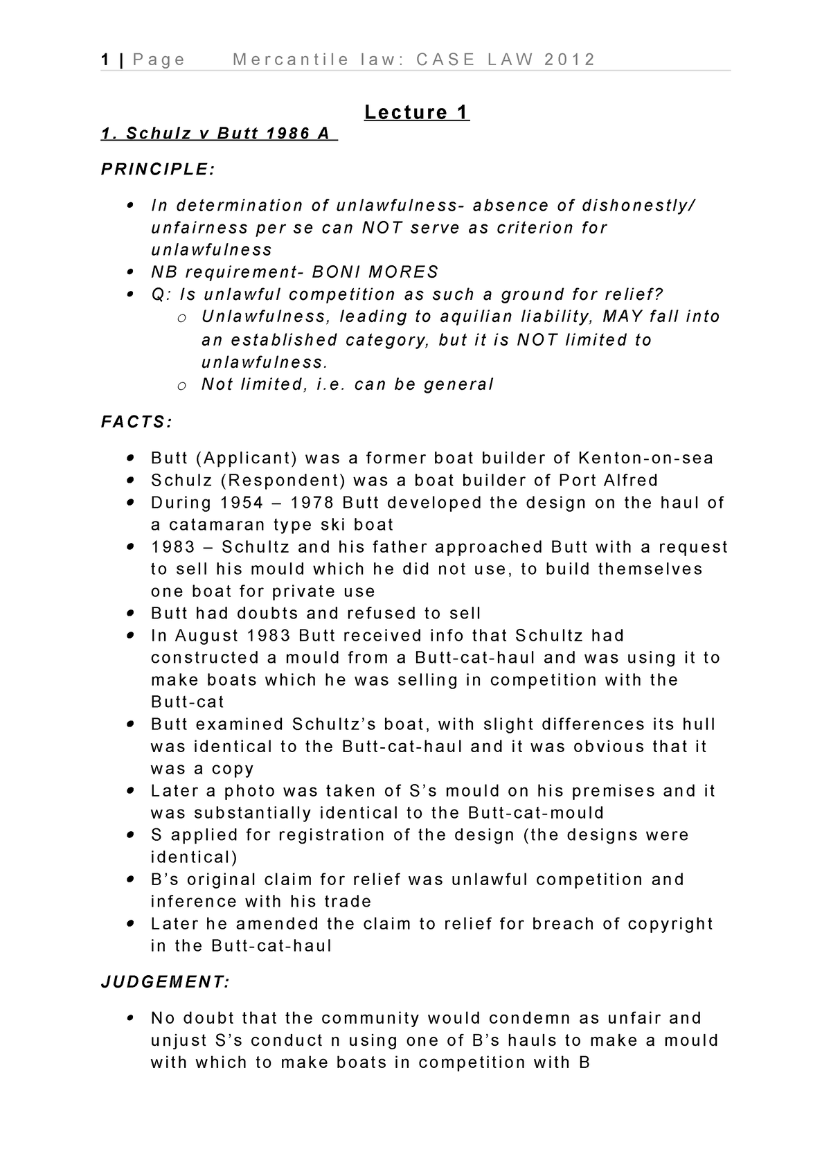 CASE LAW Lecture 1 - Case Law - Lecture 1 1. S C H U L Z V B U T T 1 9 ...