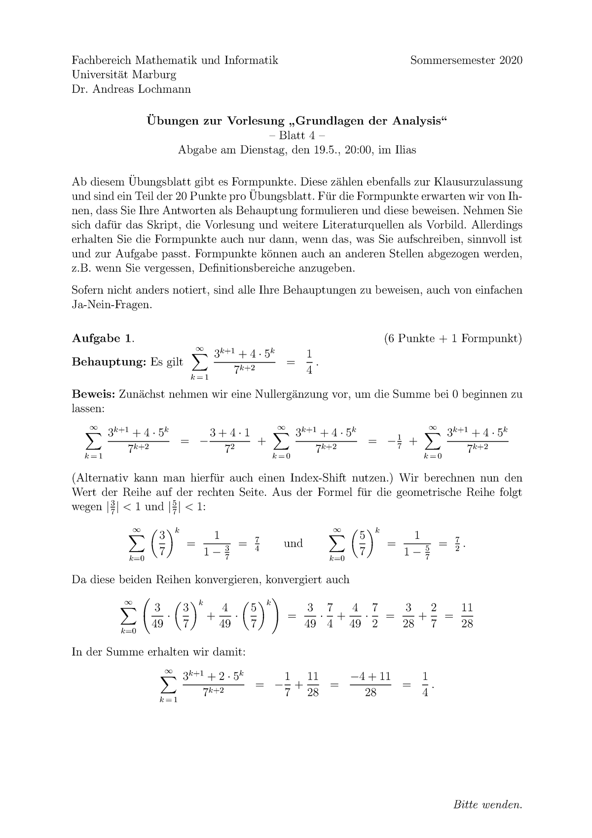 Loesungen Blatt Fachbereich Mathematik Und Informatik