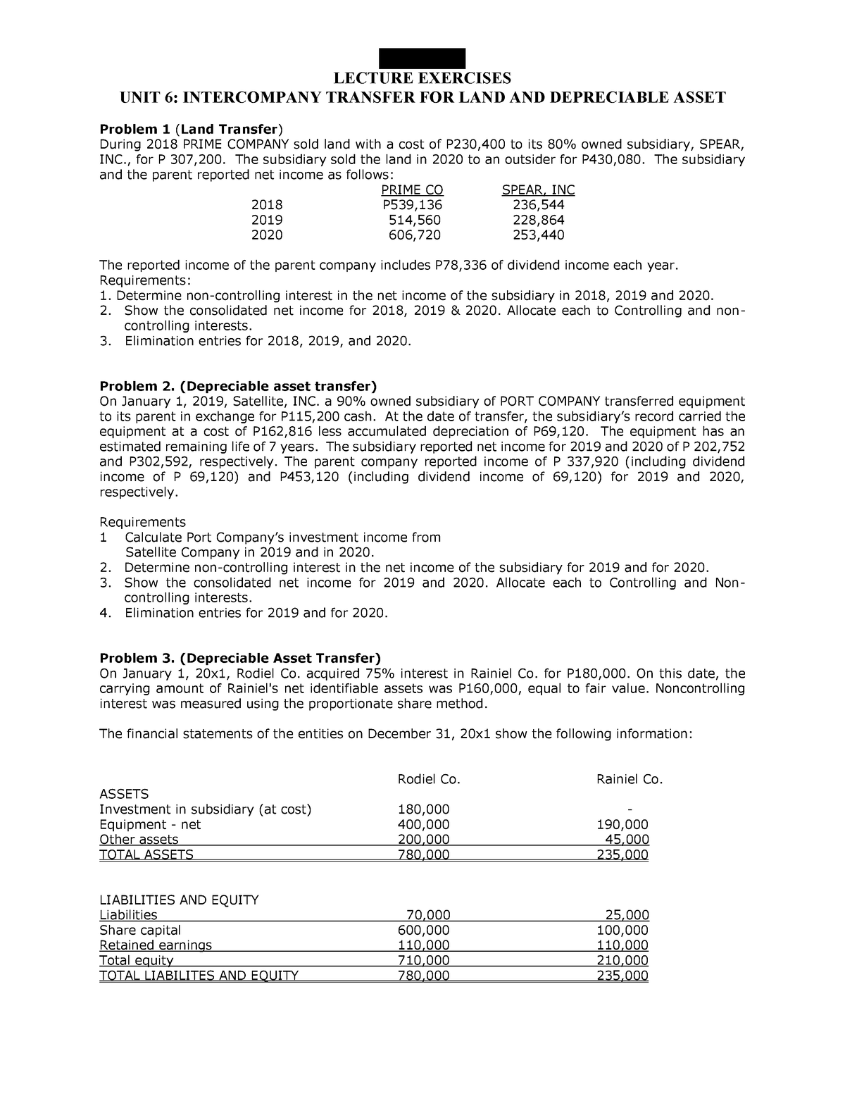 Intercompany Transfer Of Land And Depreciable Assets - LECTURE ...