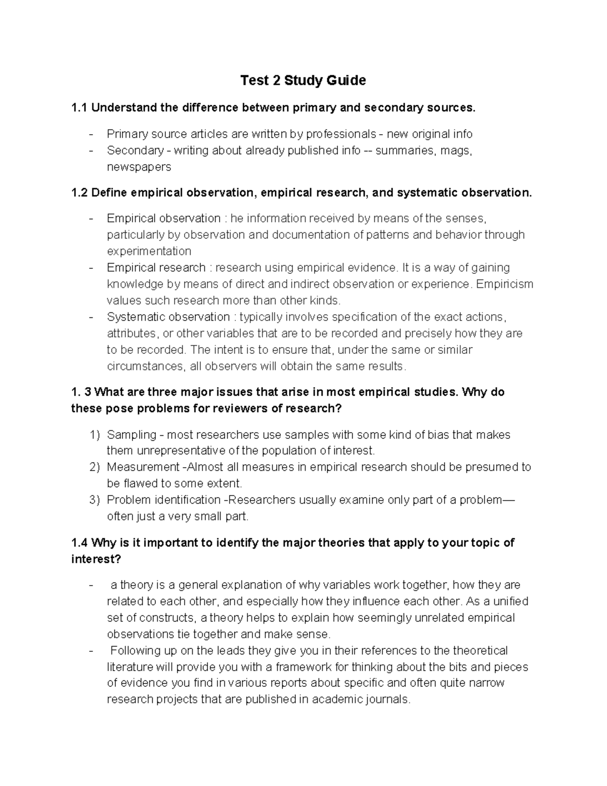 Test 2 study guide - Test 2 Study Guide 1 Understand the difference ...