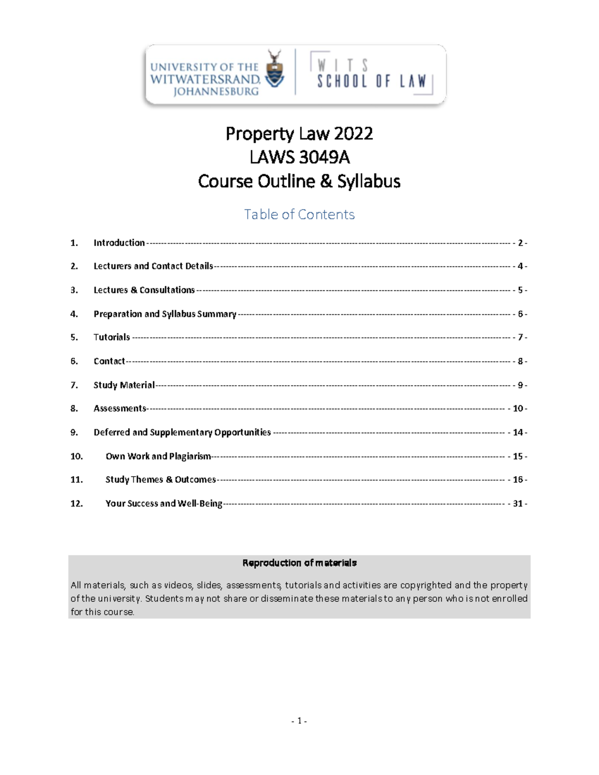 LAWS 3029-3049 Property Law Course Outline Final - Property Law 2022 ...