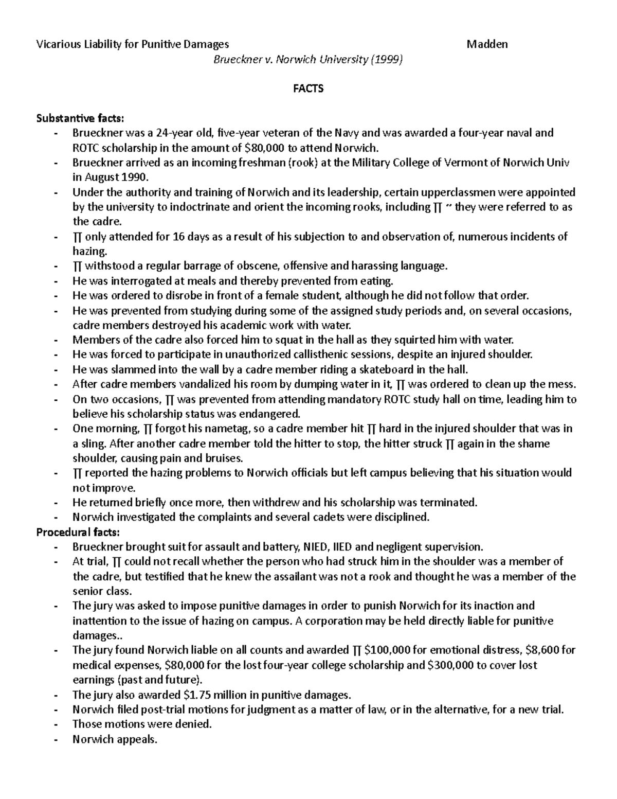 Brief Brueckner v. Norwich University Vicarious Liability for