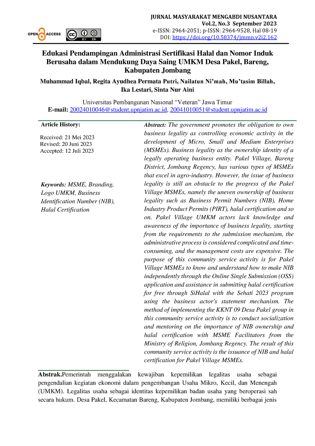 JMMN+Vol - NIB - JURNAL MASYARAKAT MENGABDI NUSANTARA Vol, No September ...