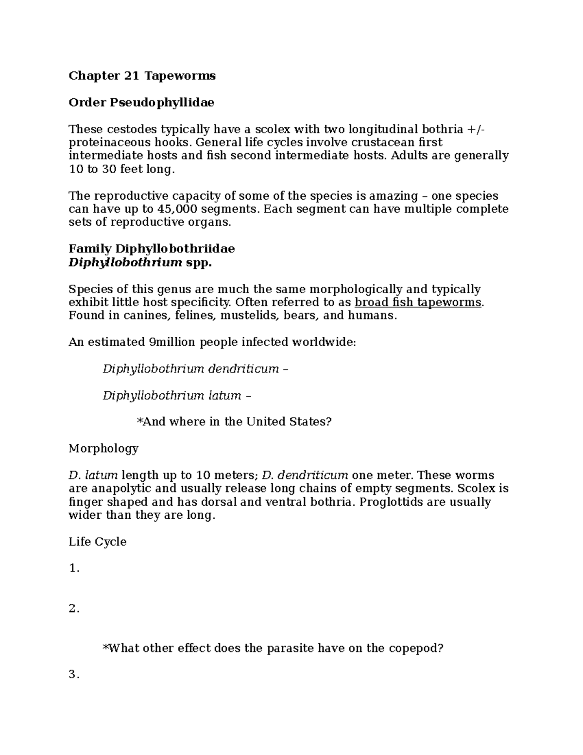 Chapter 21 Tapeworms Dr. Heldreth Chapter 21 Tapeworms Order