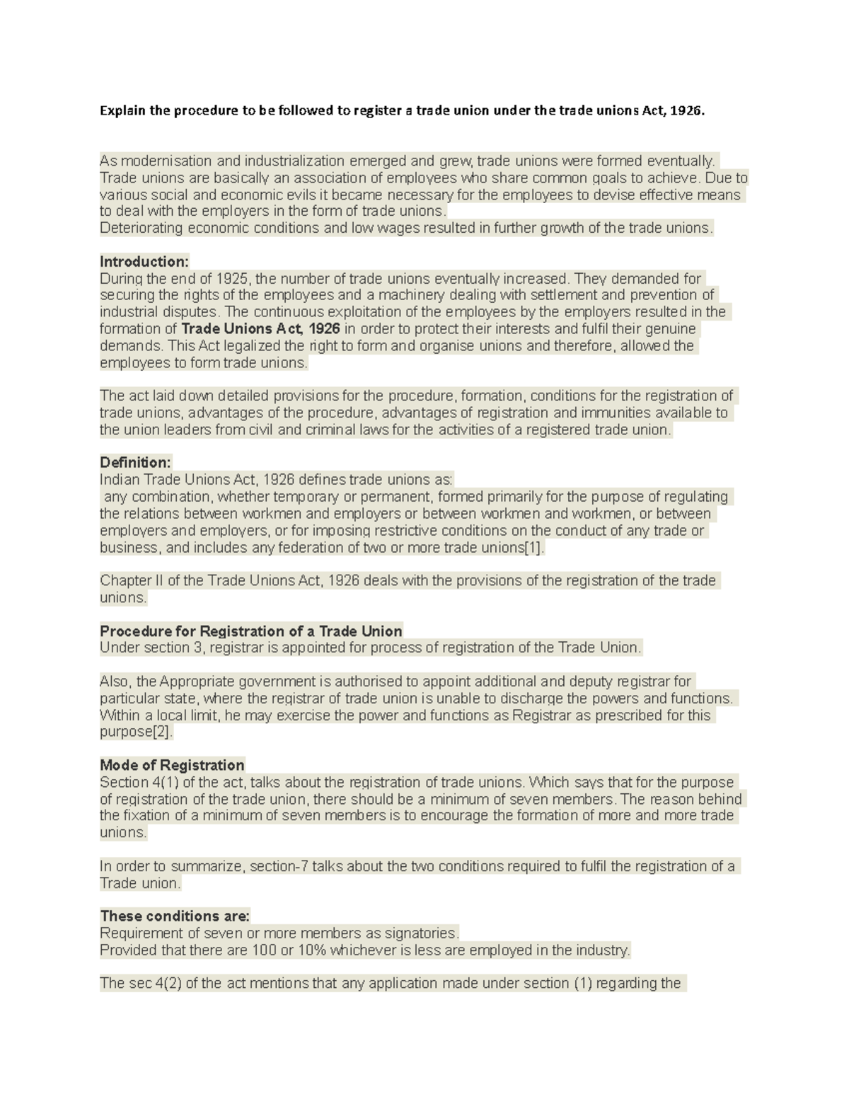 Labour law - Explain the procedure to be followed to register a trade ...