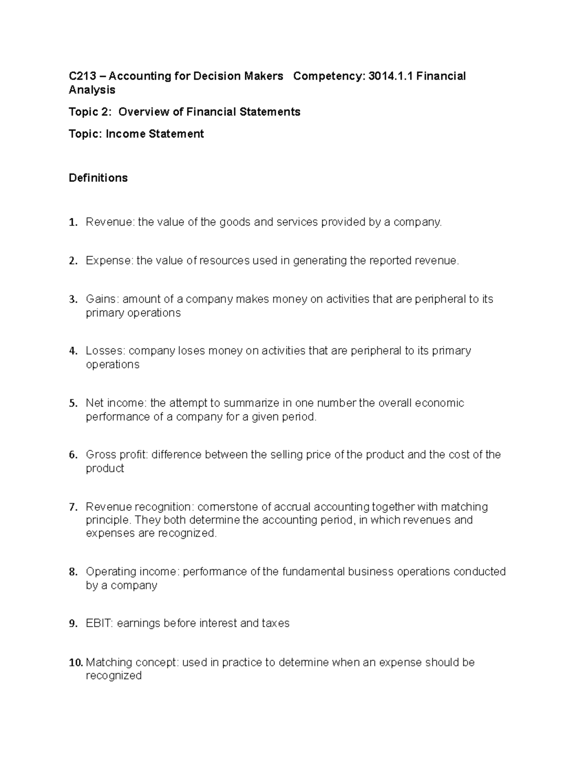 C213 Income Statement rev - C213 – Accounting for Decision Makers ...