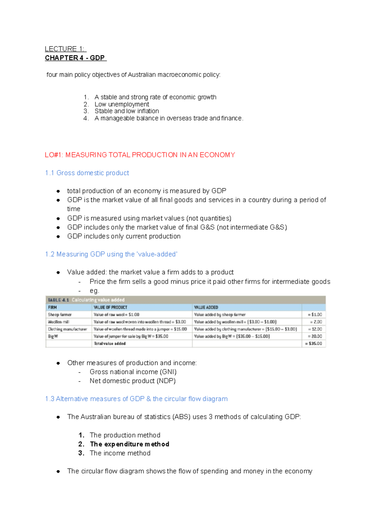 Macroeconomics - Lecture notes 1-7 - LECTURE 1: CHAPTER 4 - GDP four ...