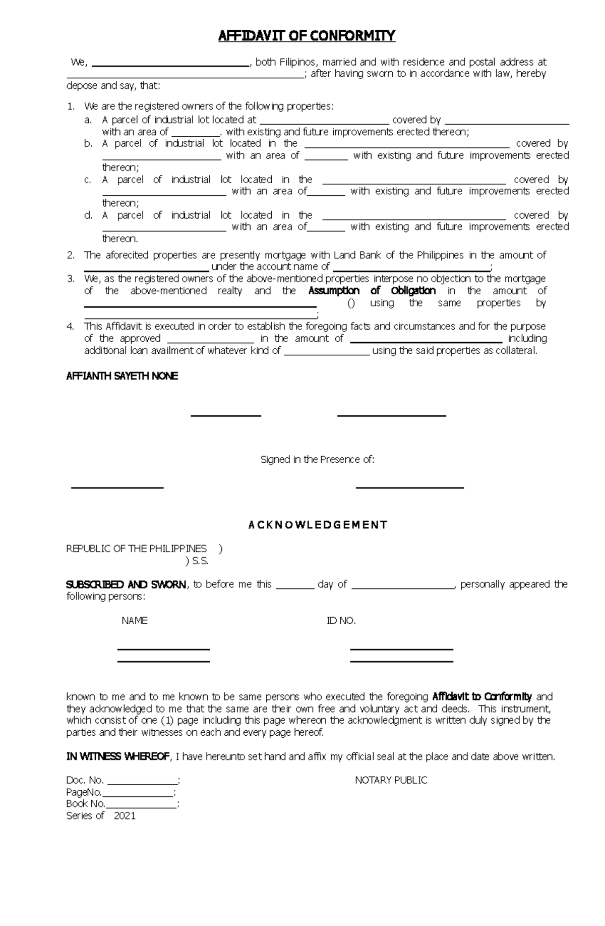 Affidavit - Conformity - AFFIDAVIT OF CONFORMITY We ...