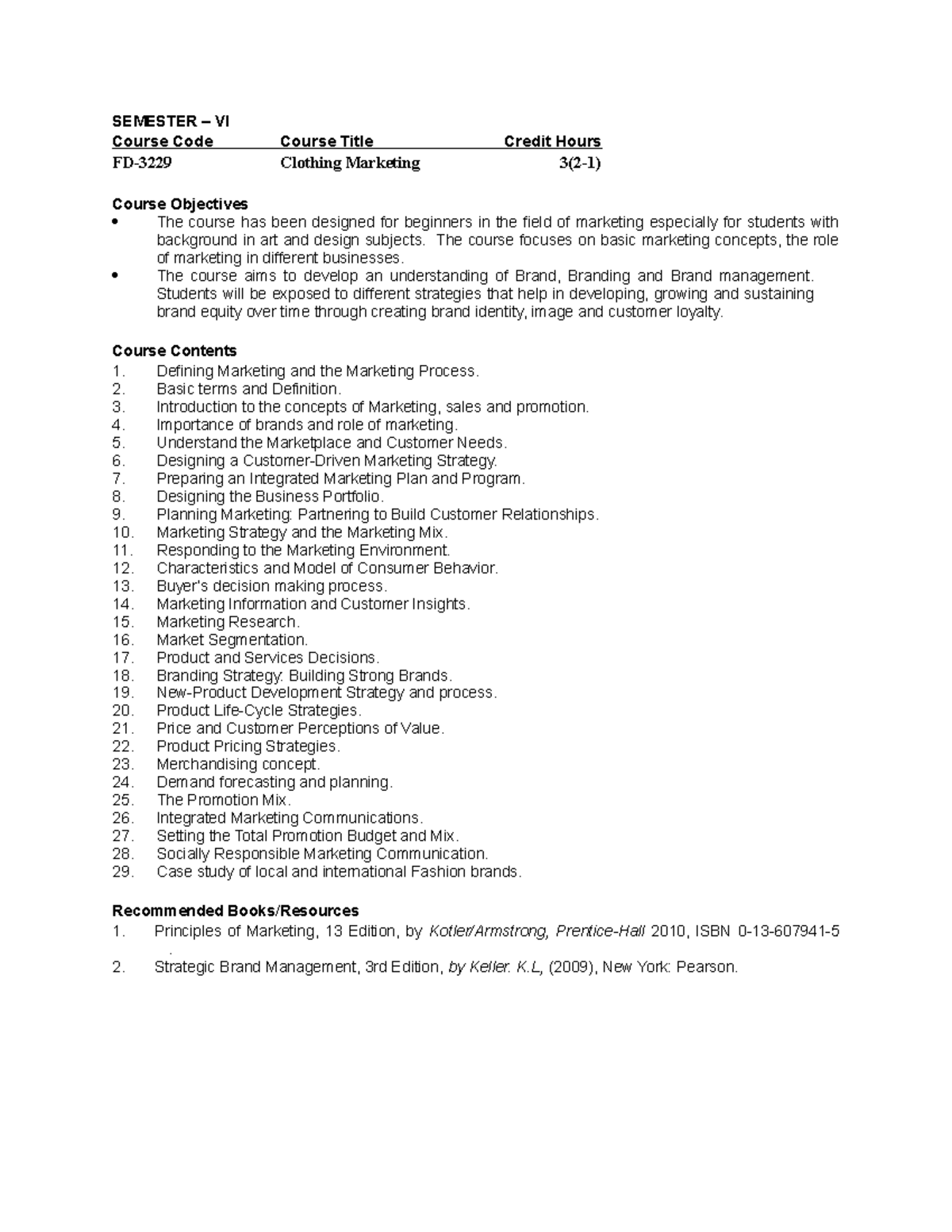 marketing basics - SEMESTER – VI Course Code Course Title Credit Hours ...