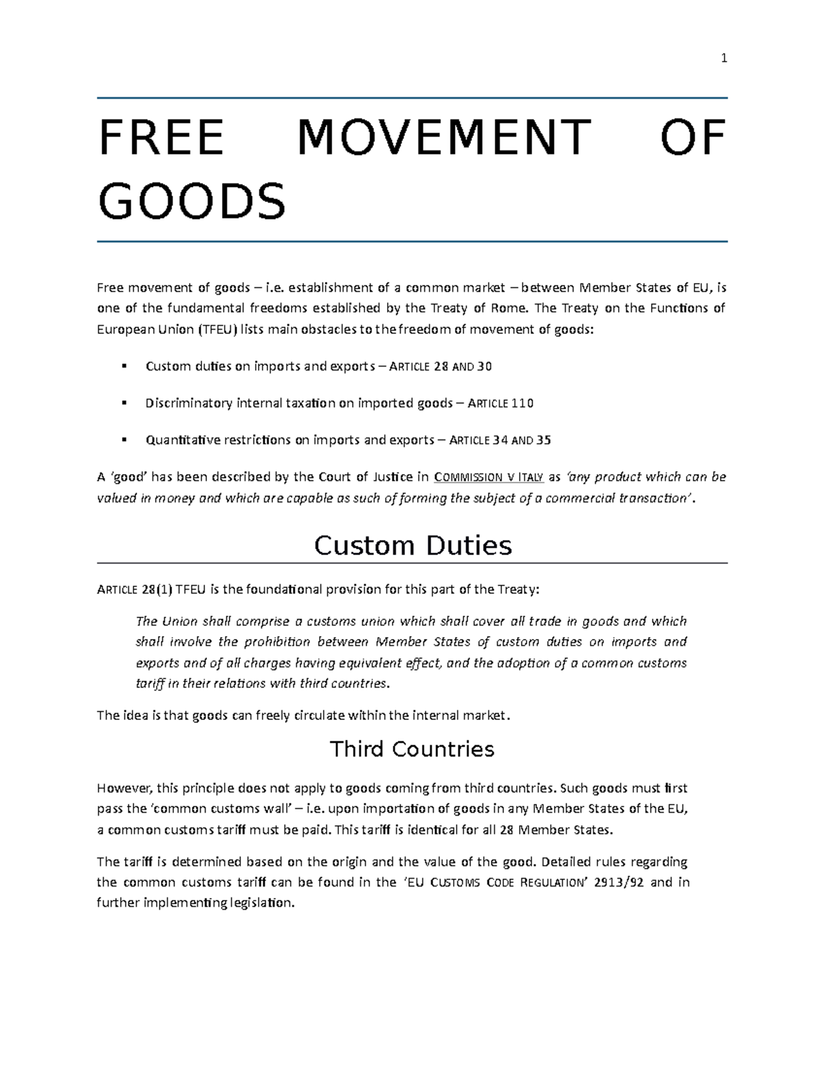 311279723 Free Movement of Goods Eu law FREE MOVEMENT OF GOODS Free