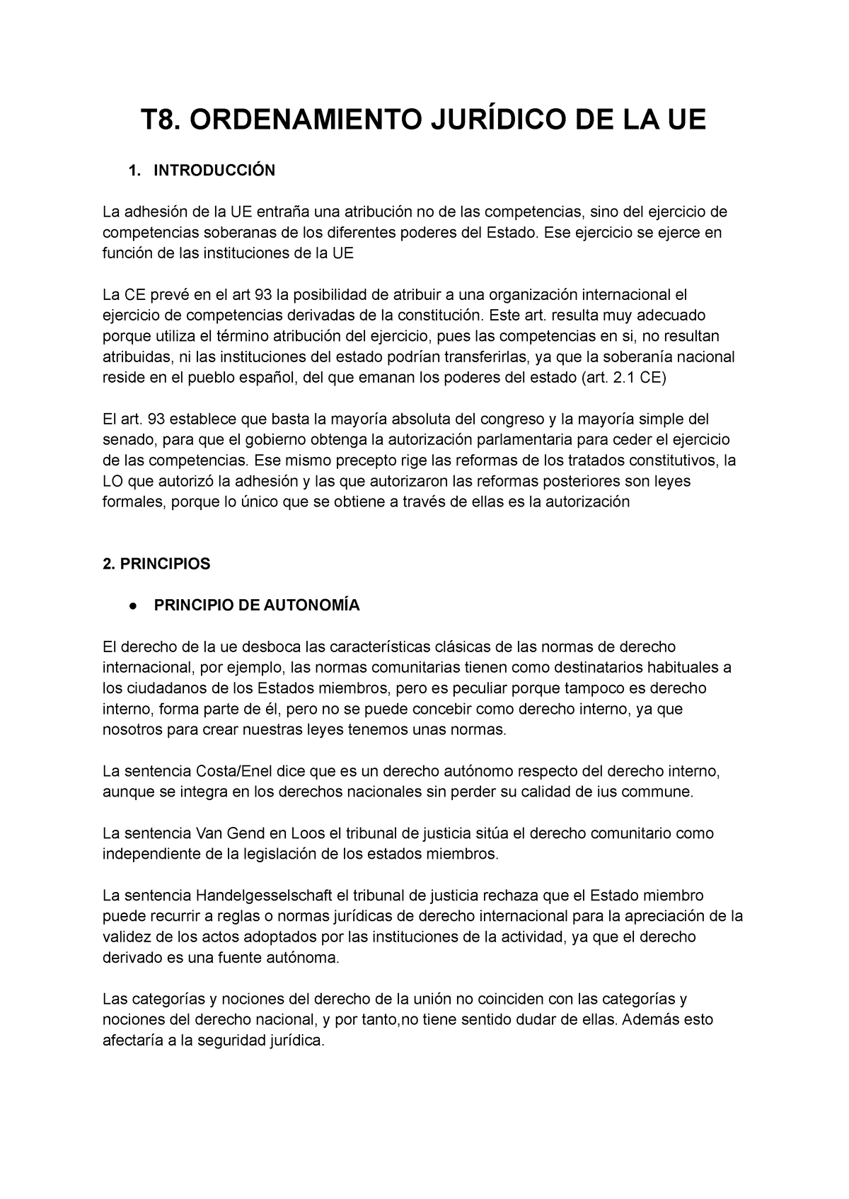 T8. DUE - TEMA 8, DUE - T8. ORDENAMIENTO JURÍDICO DE LA UE 1 ...