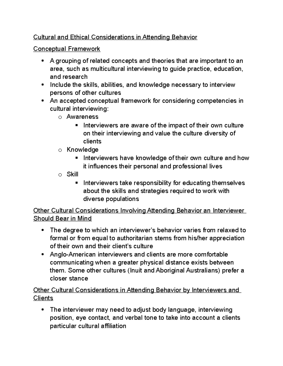 Cultural and Ethical Considerations in Attending Behavior - Some other ...