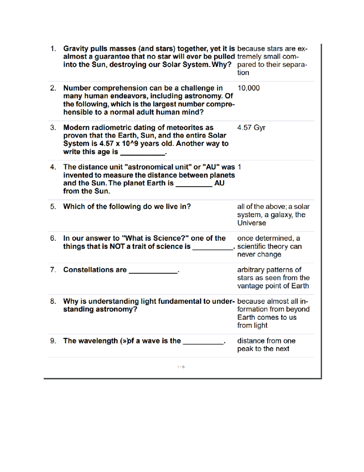 Astronomy 2000 Final Exam Study Guide - 1. Gravity pulls masses (and ...