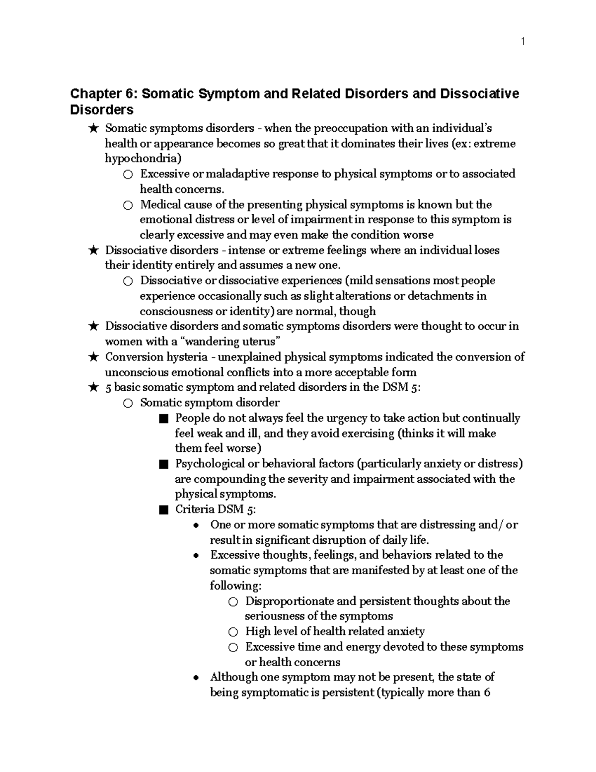 Abnormal Psych Final Book Notes Chapter 6 Somatic Symptom And Related Disorders And 