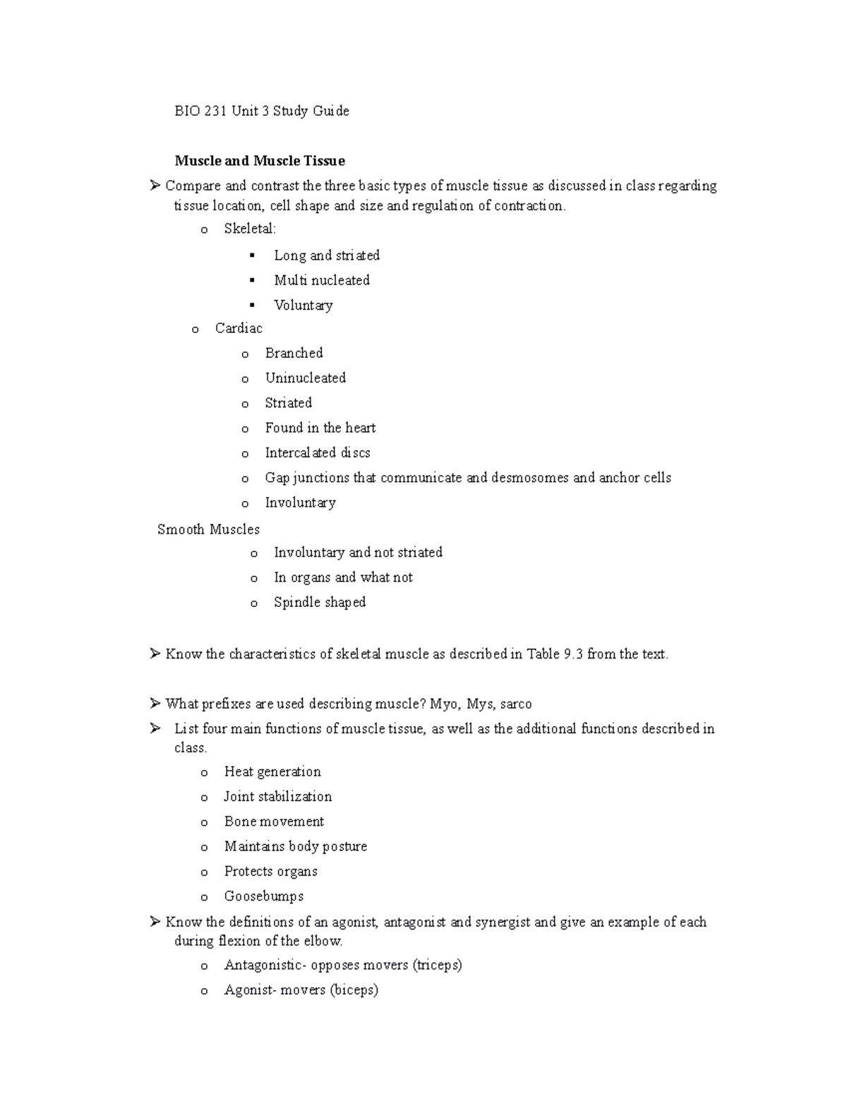 Unit 3 Study Guide 4 Summary Anatomy And Physiology BIO 231 Unit 3 