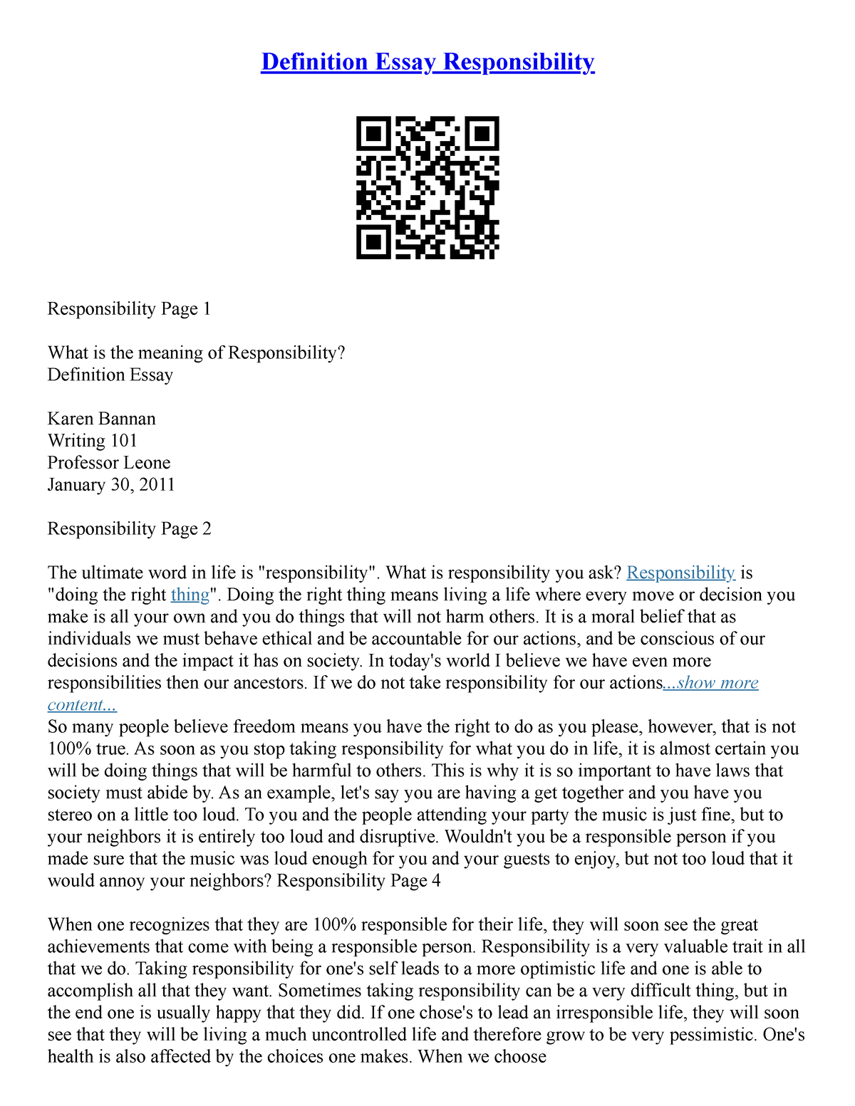 knowledge implies responsibility essay