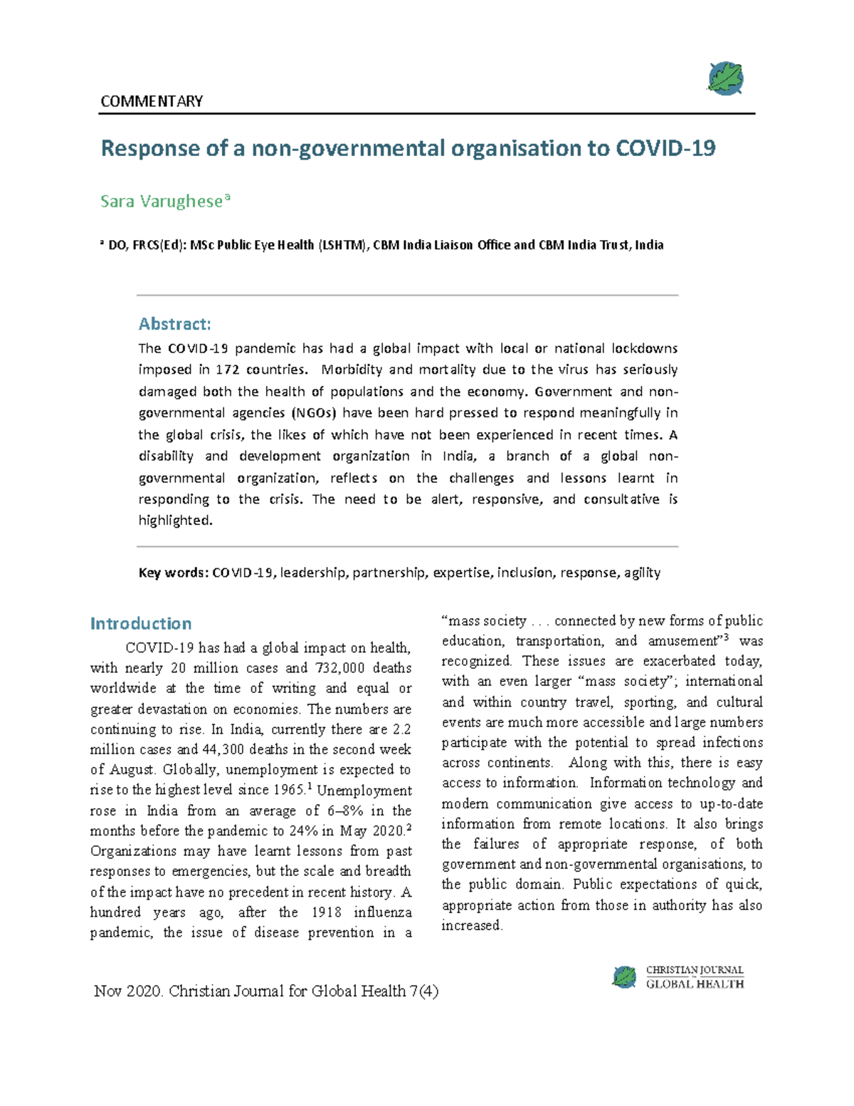 Essay on public health - COMMENTARY Response of a non-governmental ...