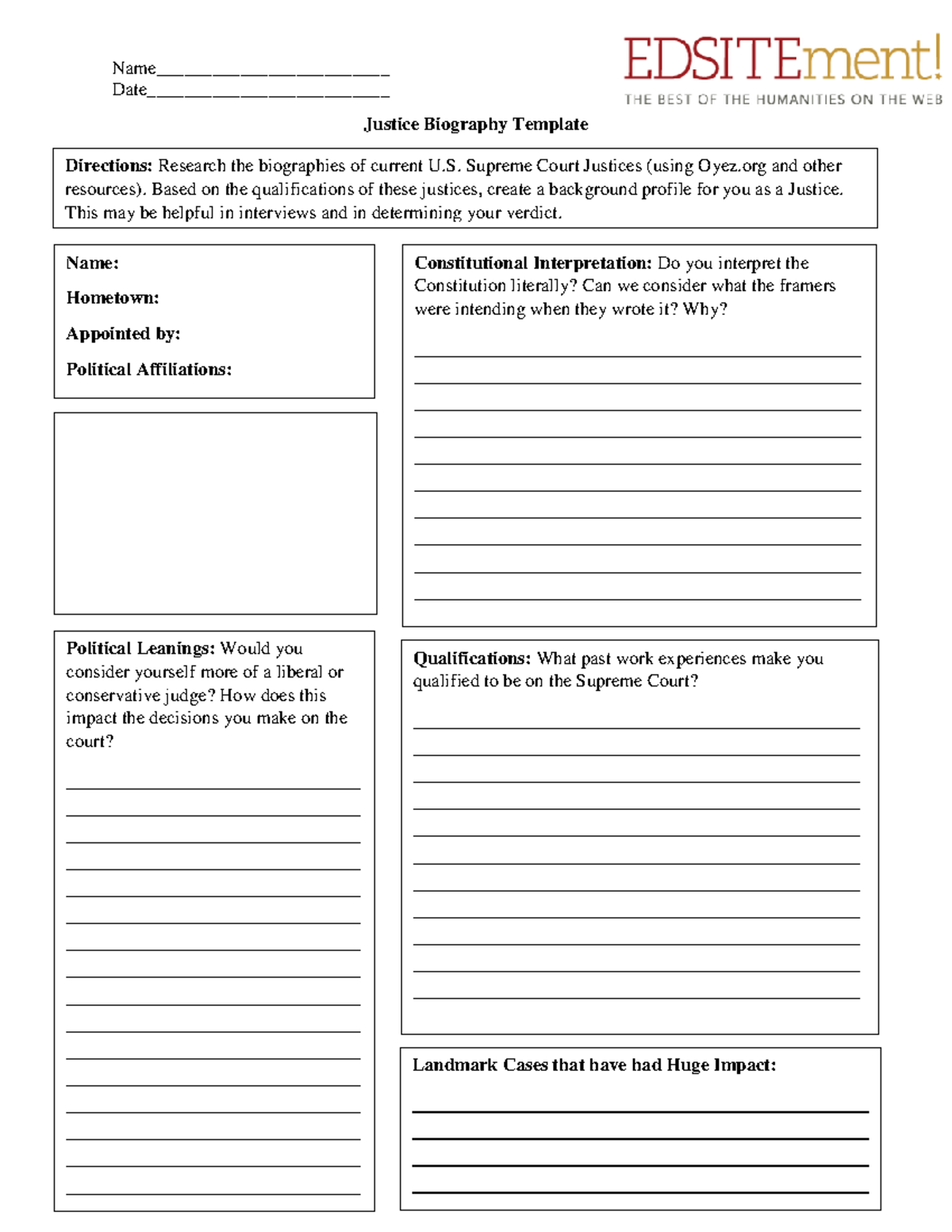 Activity 4 Handout - Justice Biography 0 - Name ...