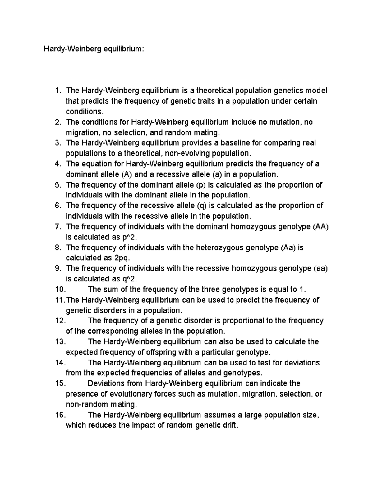HardyWeinberg equilibrium The conditions for HardyWeinberg