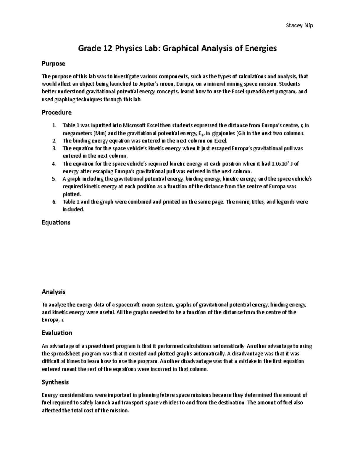 Physics Lab - Graphical Analysis of Energies - Phys 115 - Yorku - Studocu