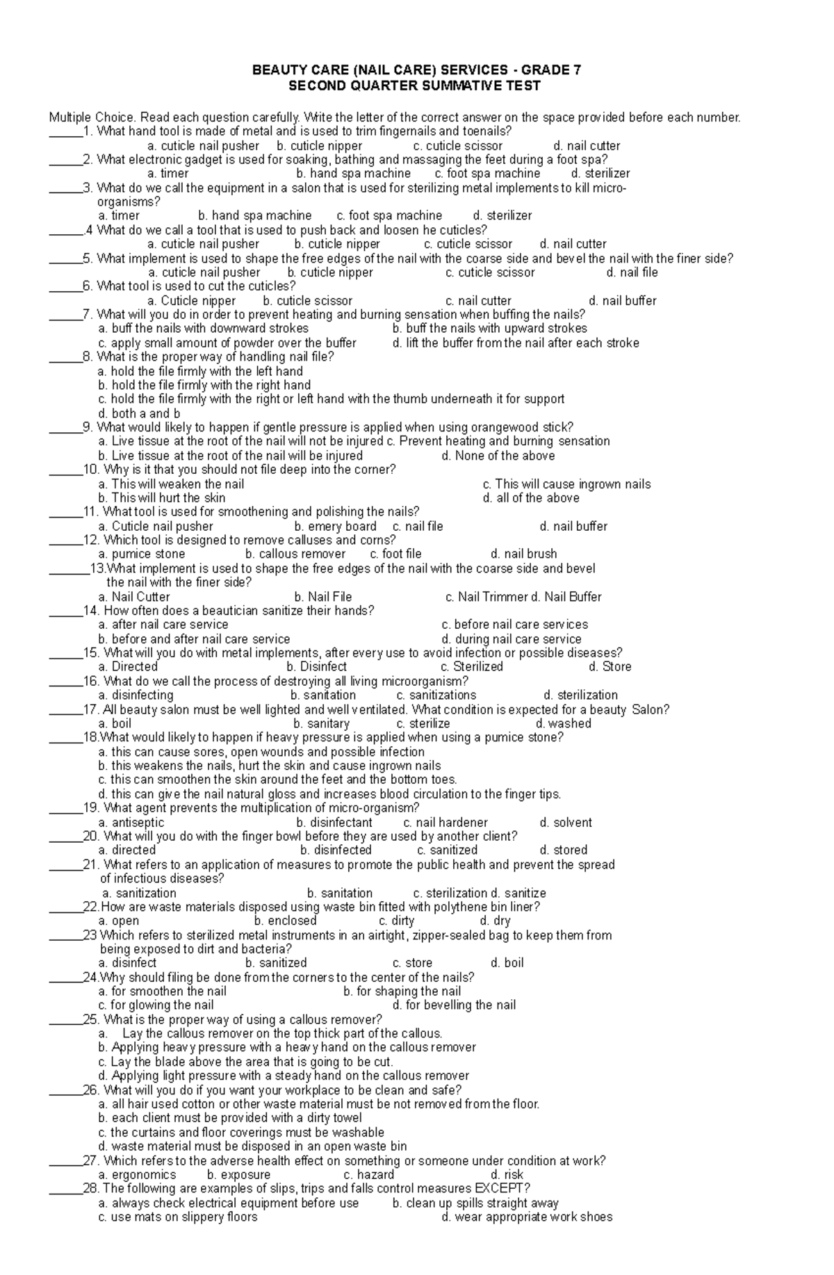 TLE7 summative 2nd quarterdocx pdf free converted BEAUTY CARE (NAIL