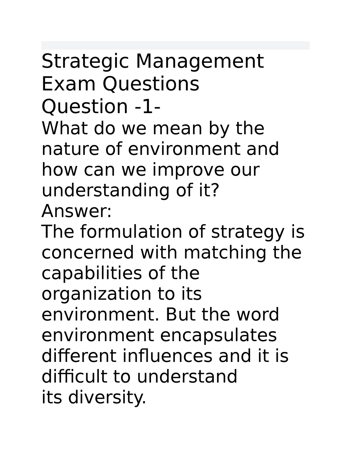 Strategic Management Exam Questions - Higher Diploma In Business ...