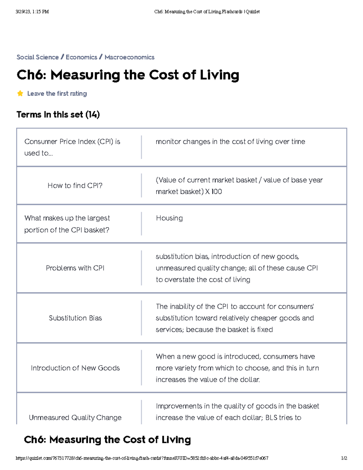 Ch6 Measuring the Cost of Living Flashcards Quizlet .. monitor changes in the cost of living