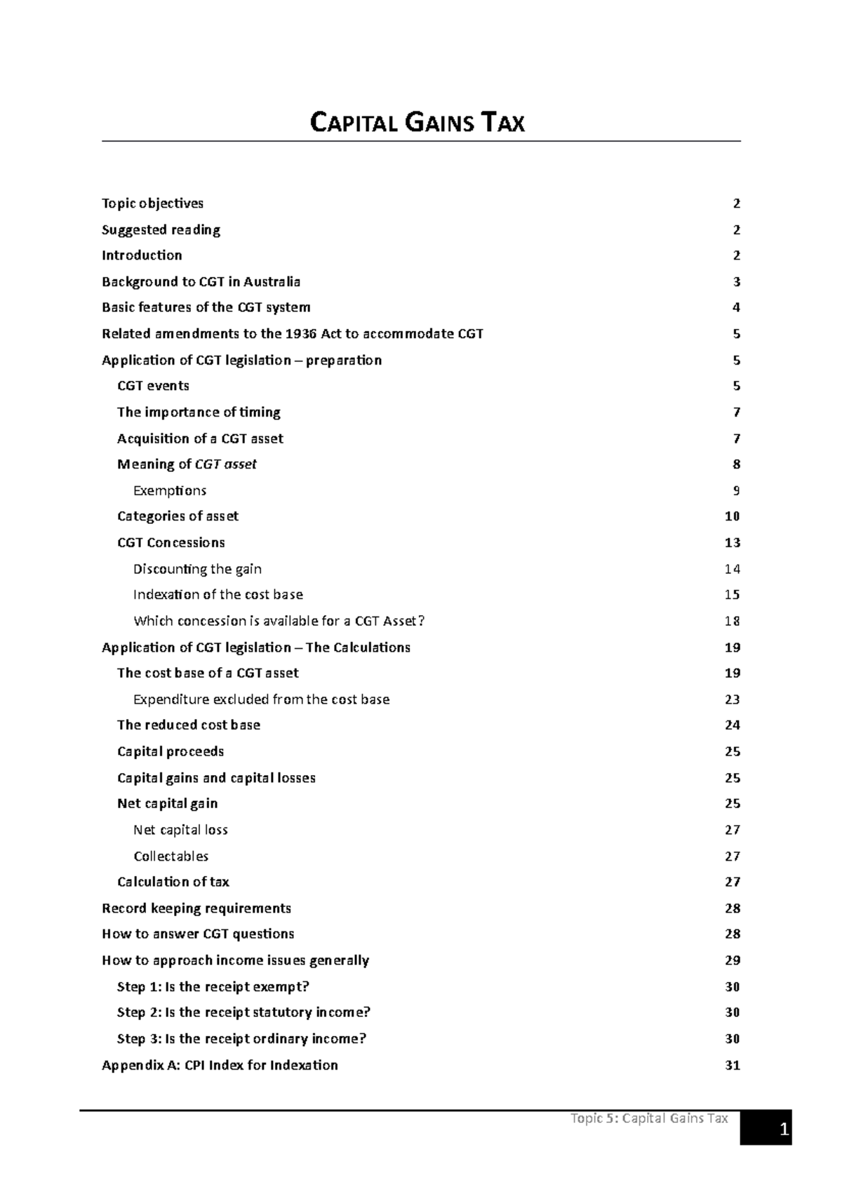 Capital Gains Tax Study Notes UO - Updated - Topic 5: Capital Gains Tax ...