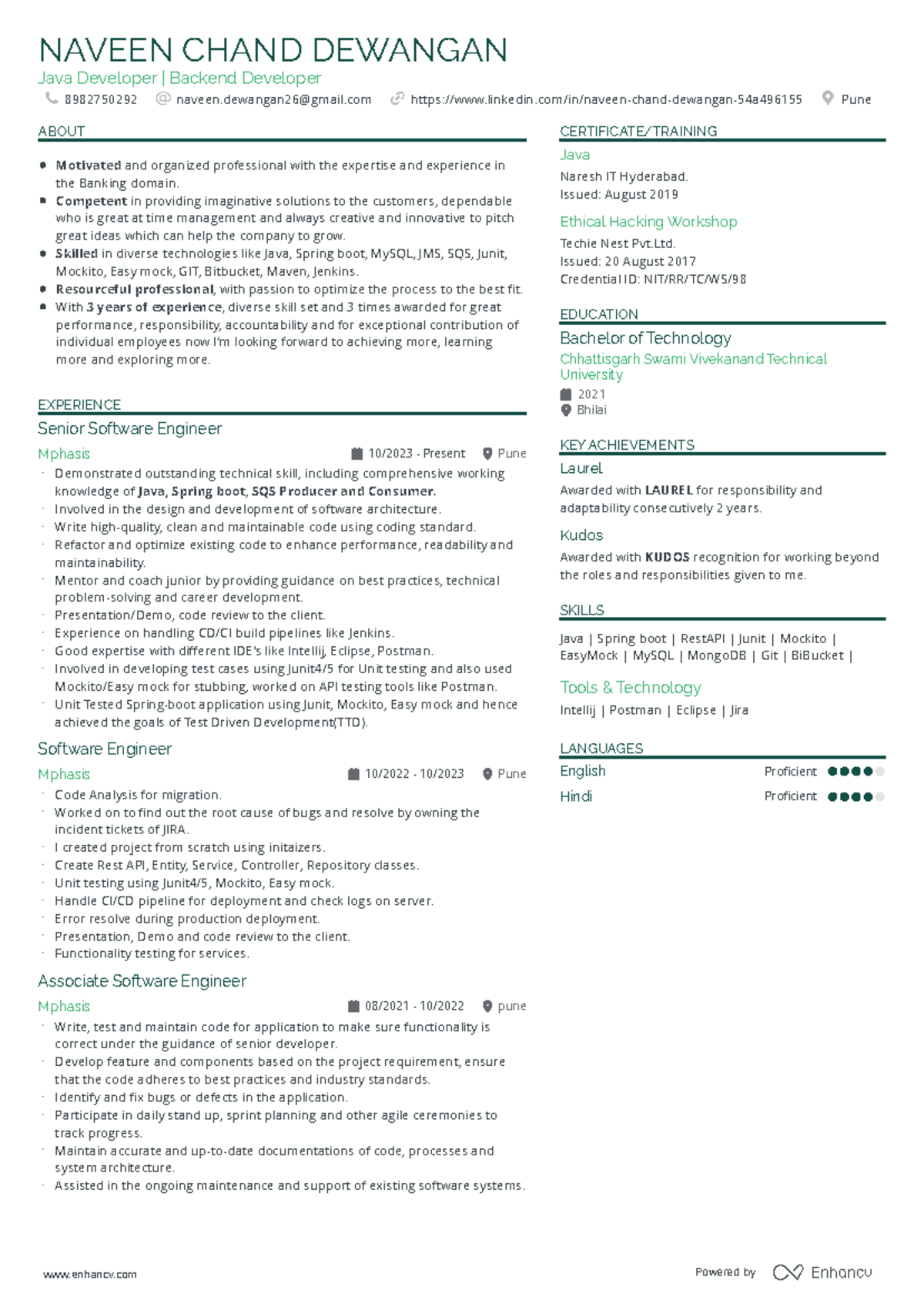 Naveen Chand Dewangan Resume - Java | Spring boot | RestAPI | Junit ...