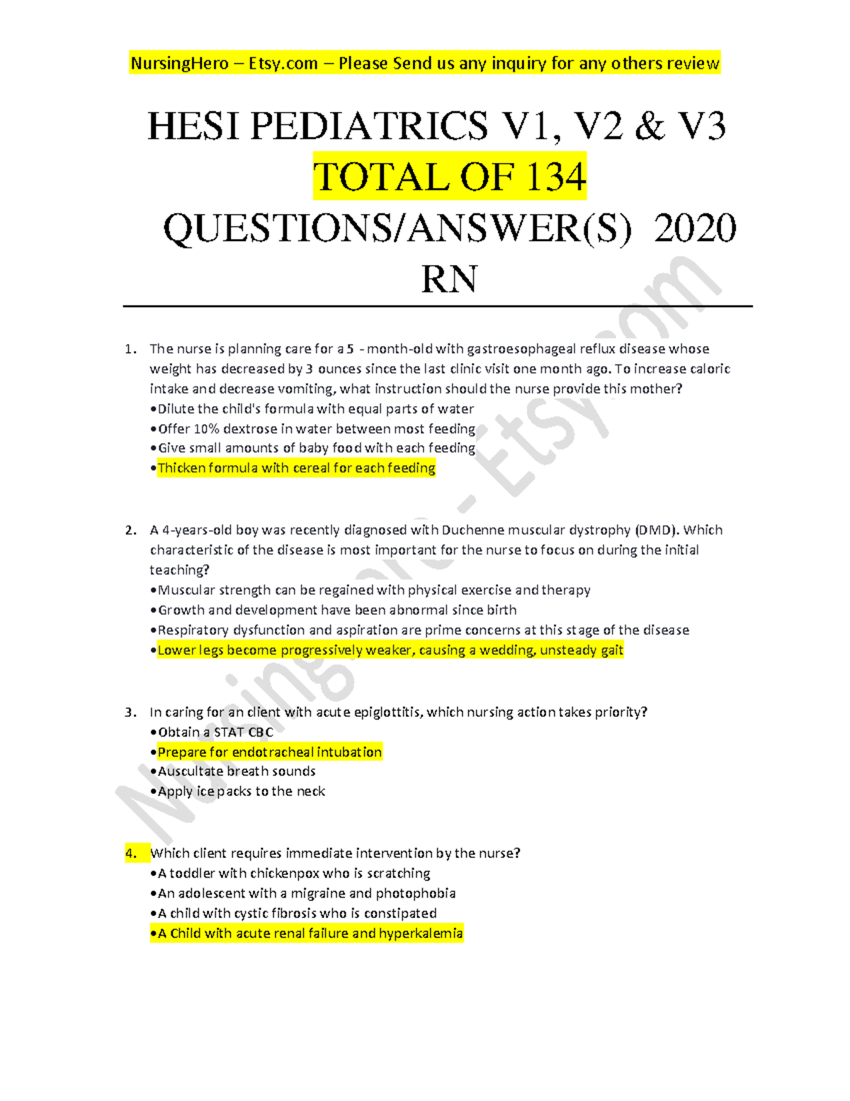 Pediatric Nursing HESI PEDIATRICS V1 V2 V TOTAL OF 134 QUESTIONS   Thumb 1200 1553 