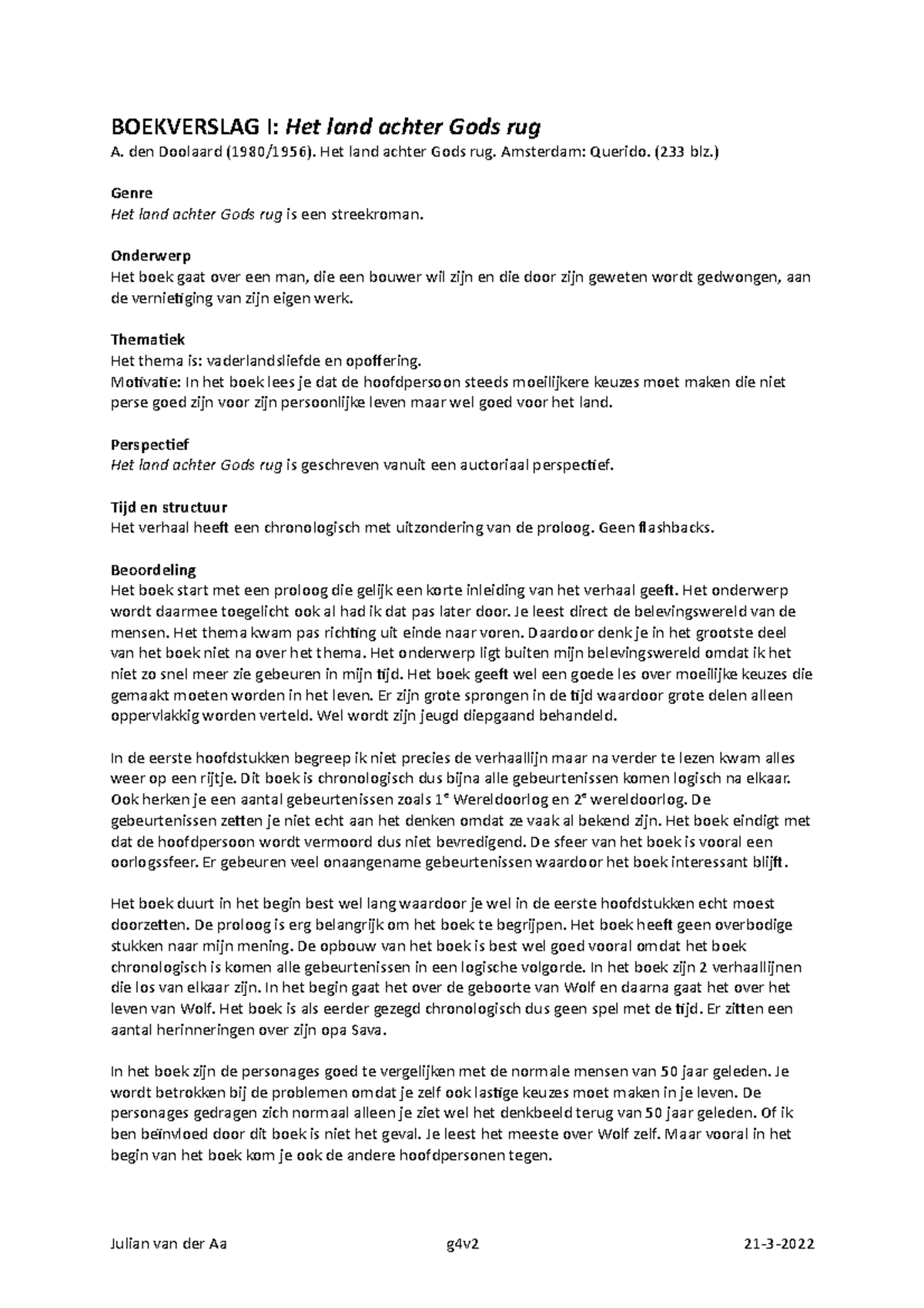 Boekverslag I Het land achter Gods rug - BOEKVERSLAG I: Het land achter ...