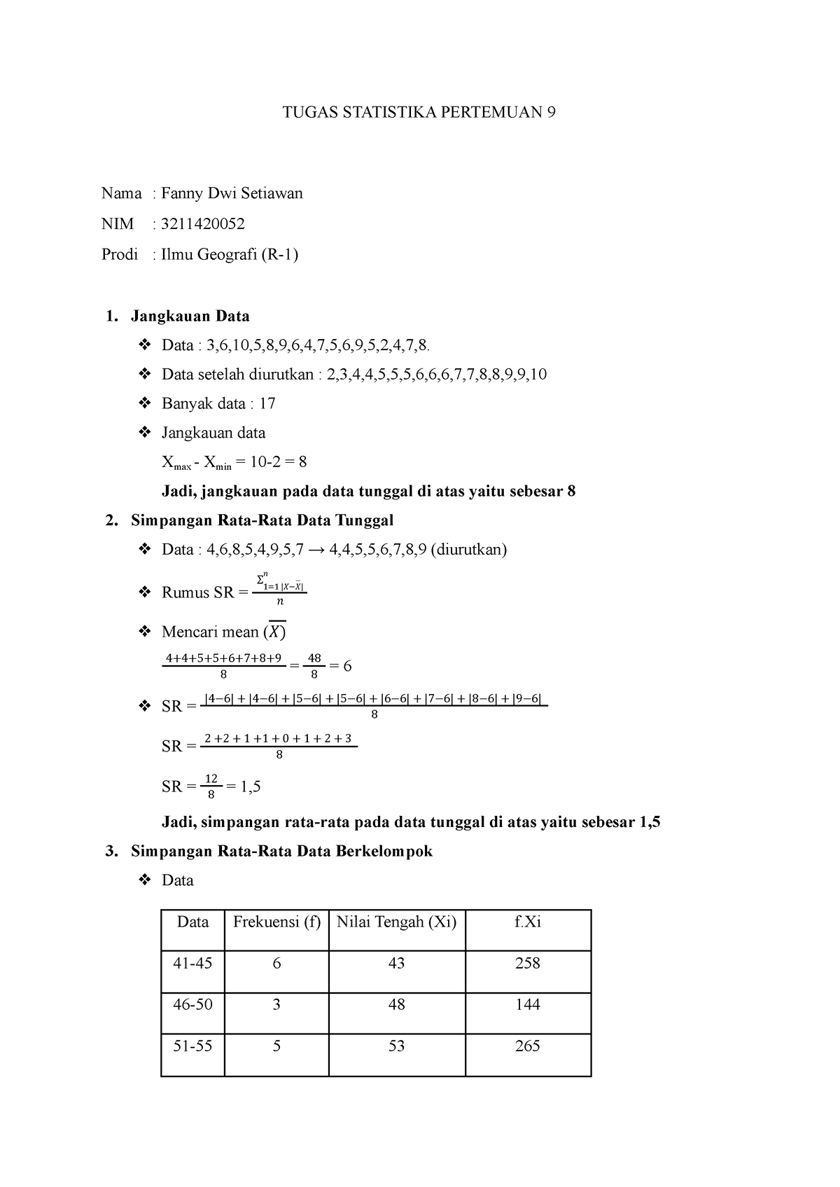 Tugas Statistika Perhitungan - TUGAS STATISTIKA PERTEMUAN 9 Nama ...