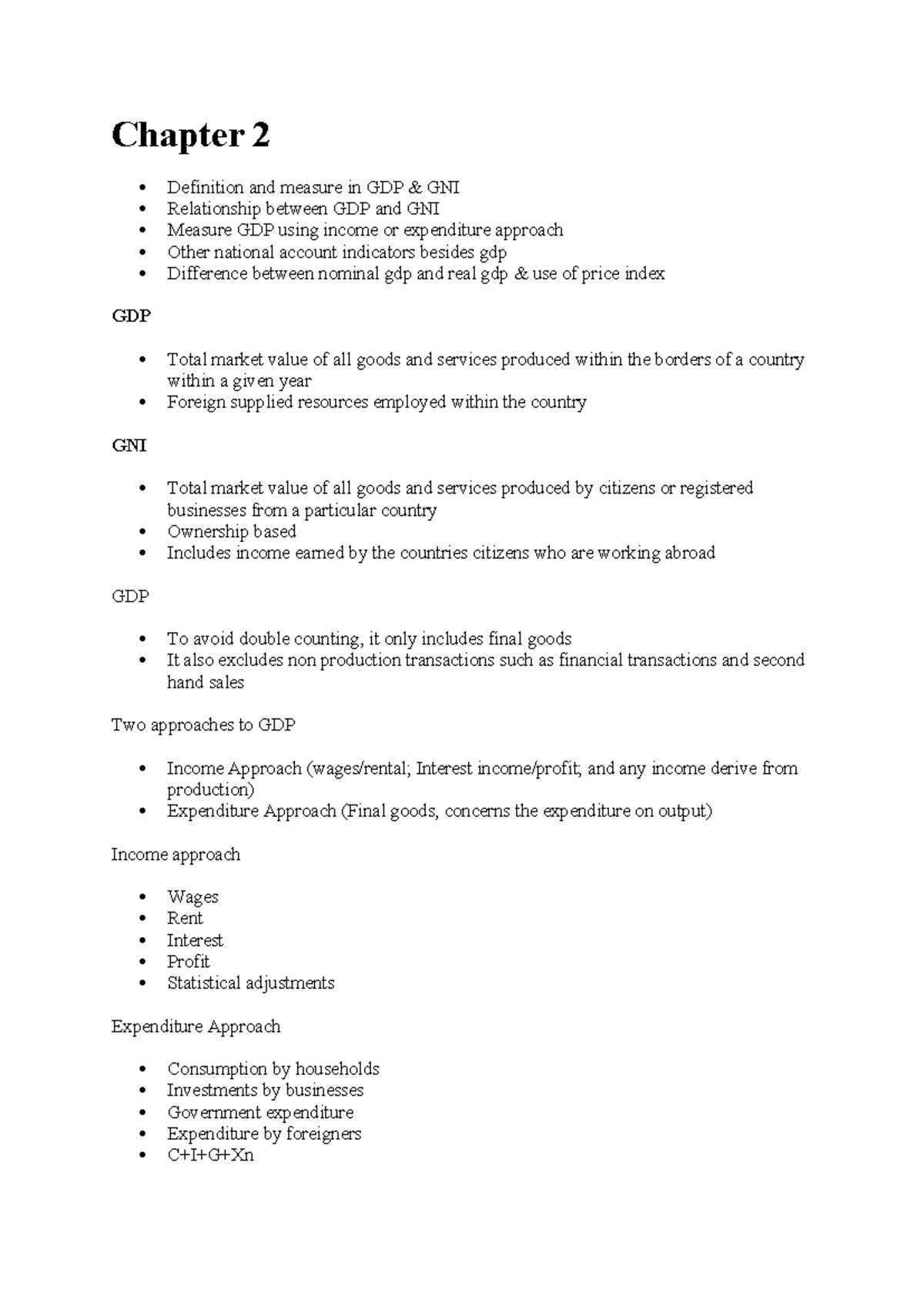 EKN 120 Chapter 2 Notes - Chapter 2 Definition and measure in GDP & GNI ...
